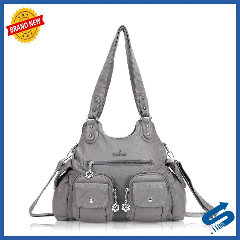 Soft PU Leather Hobo Shoulder Bag Adjustable Strap Multiple Pockets Casual